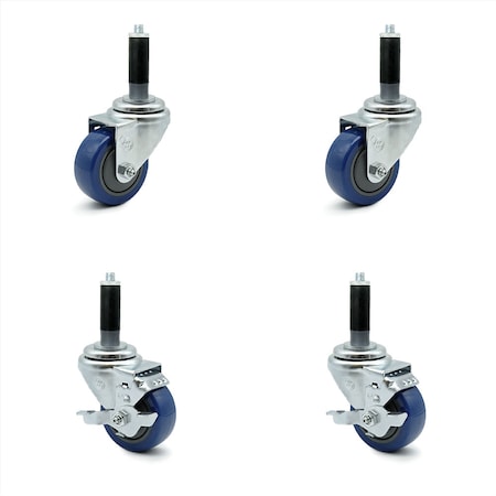 Service Caster 3.5 Inch Blue Polyurethane Swivel 7/8 Inch Expanding Stem Caster Brake, 2PK SCC-EX20S3514-PPUB-BLU-2-TLB-2-MTG41